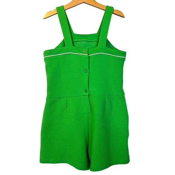 Janie & Jack Girls Green Textured Romper 8 White Flower Preppy Summer Vacation - Picture 2 of 4